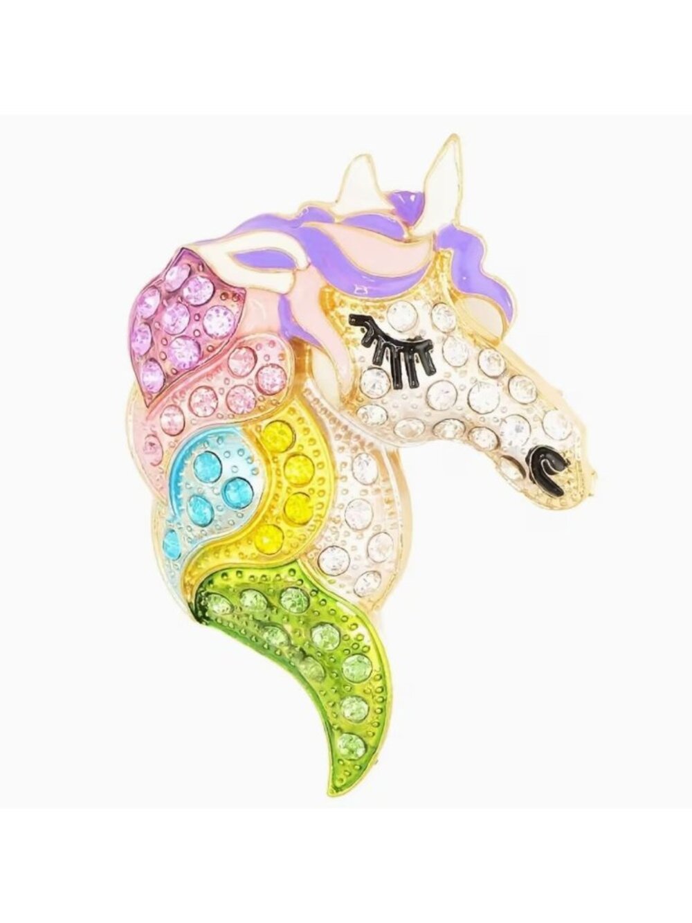 Colorful Crystal & Enamel Unicorn Brooch Gold-Tone